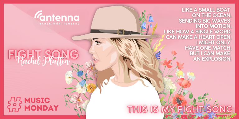 Illustration der Sängerin Rachel Platten mit dem Musik Titel "Fight Song" und dem Refrain