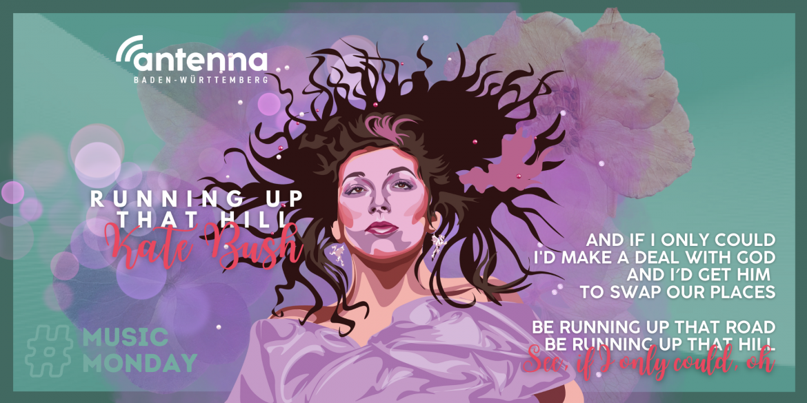 Antenna Illustration zu Kate Bush und ihrem Hit "Running Up That Hill". Der Hit der 30 Jahre nach der Veröffentlichung durch die amerikanische Netflix Serie Stranger Things wieder in die Charts gekommen ist.